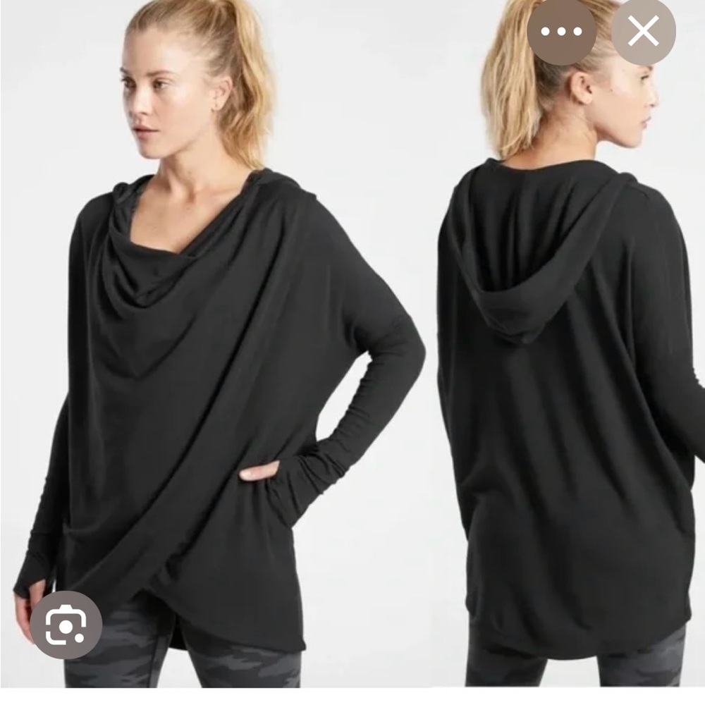 Athleta Black Draped Hooded Tunic Top